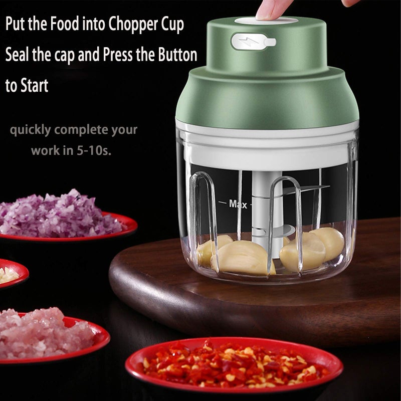 KT-GARY Electric Mini Food Chopper,250ML Portable Garlic Chopper with USB Charging Function, Mini Food Slicer for Onion Vegetables Chili Ginger Meat Nuts Fruits Salad (Green) - Image 5