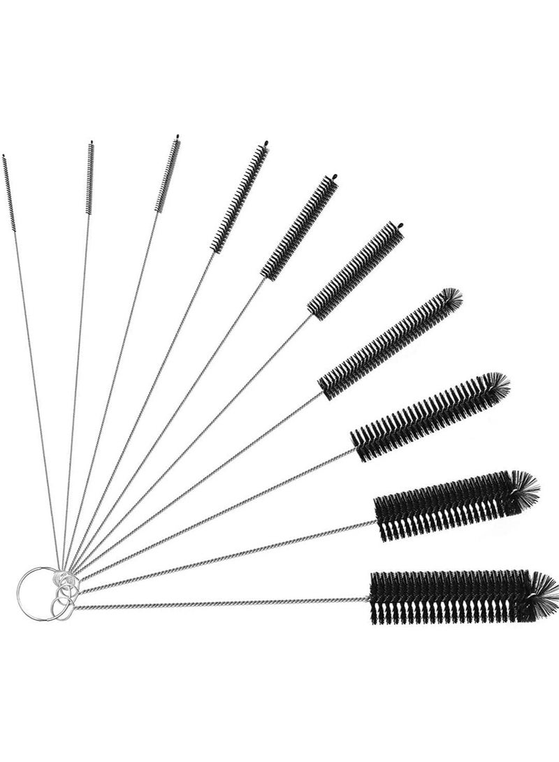 TYCOM Cleaning Brush for Bottle Tube Nozzle, Stainless Steel Multi-purpose Nylon Pipe Drinking Straws Cleaning Brush Set for Jewelry, Keyboard, 10pcs Black - Image 1