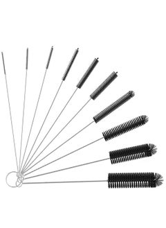 TYCOM Cleaning Brush for Bottle Tube Nozzle, Stainless Steel Multi-purpose Nylon Pipe Drinking Straws Cleaning Brush Set for Jewelry, Keyboard, 10pcs Black  - Image 1