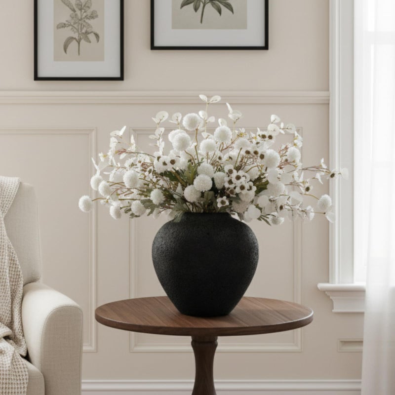 RyddeligHome Black Large Round Vase Pottery Look for Home Decor, Arina Black Rustic Iron Vase Modern Farmhouse, Console Table Decor, Earthy Textured Metal Big Black Round Vases for Centerpieces, Jarrones Grandes - Image 2