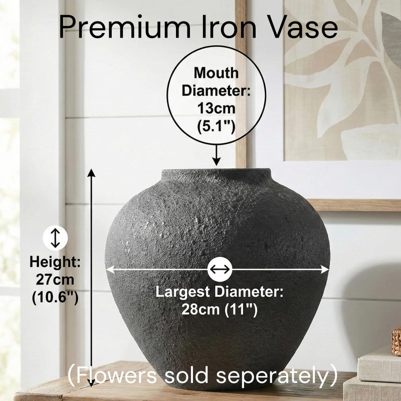 RyddeligHome Black Large Round Vase Pottery Look for Home Decor, Arina Black Rustic Iron Vase Modern Farmhouse, Console Table Decor, Earthy Textured Metal Big Black Round Vases for Centerpieces, Jarrones Grandes - Image 5