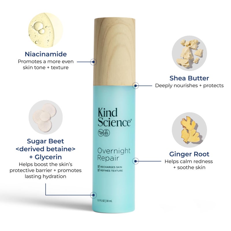 Kind Science Overnight Repair Night Moisturizer for Face - Night Cream for Women Anti Aging to Re-Energize & Hydrate Look of Tired Skin with Niacinamide & Shea Butter - Fragrance Free, Cruelty Free - Image 2