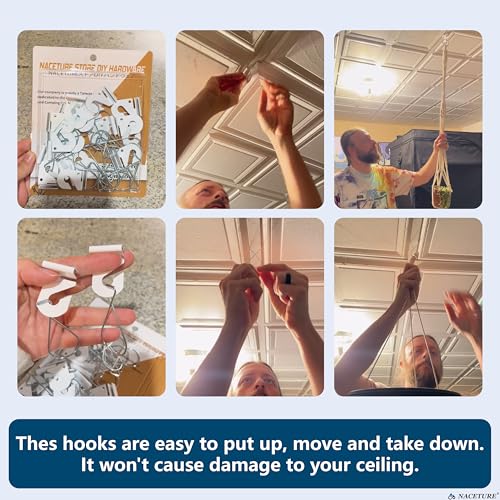 NACETURE 75 PCS Drop Ceiling Hooks – 25 Heavy Duty Ceiling Hooks + 50 Clip-on Tile Hangers, No-Drill, Hold 15 lbs – for Hanging Lights, Decorations, Plants in Home, Office, Classroom - Image 2