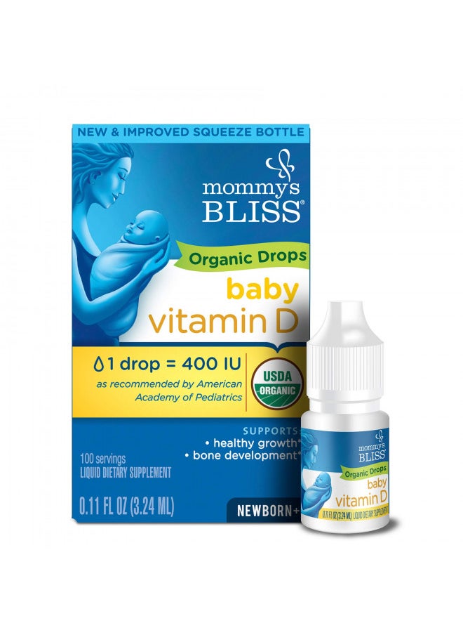 Mommy's Bliss Organic Baby Vitamin D Drops Promotes Healthy Growth and Bone Development Age Newborn+ 0.11 Fl Oz (100 Servings)  - Image 1