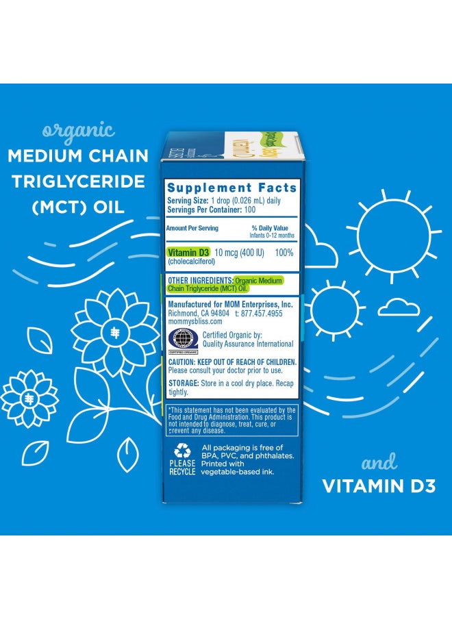 Mommy's Bliss Organic Baby Vitamin D Drops Promotes Healthy Growth and Bone Development Age Newborn+ 0.11 Fl Oz (100 Servings)  - Image 2