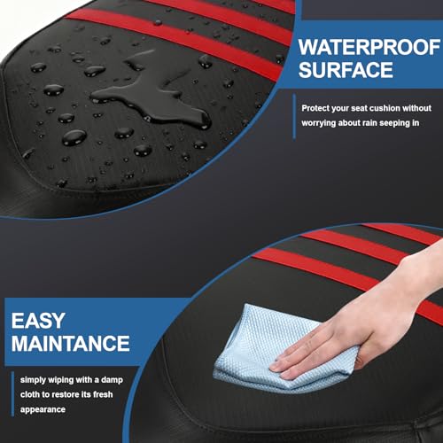 Wacece ATV Seat Cover NonSlip Soft Waterproof for Raptor 700 700R 20062024 High Elastic Leather Red - Image 3