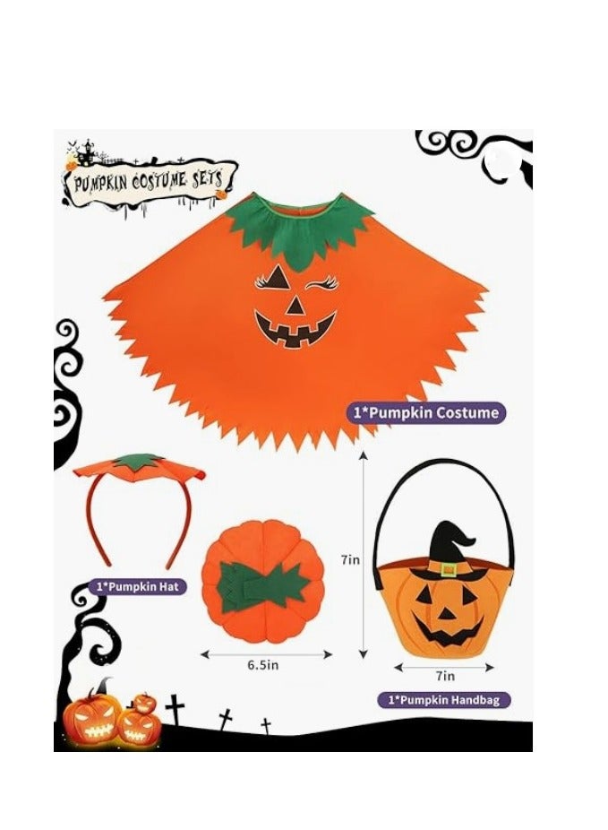 Halloween Pumpkin Costume for Women Kids,Glow in the Dark Adult Halloween Costume with Poncho,Headband & Bag - Image 3