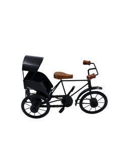 NATRIEL NATRIEL Handicrafts Antique Wood and Wrought Vintage Iron Mini Cycle Rickshaw Toy Black Brown Small showpiecePack of 1 Vintage Cycle Rickshaw 30x12x21 cm  - Image 4