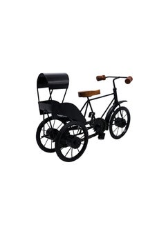 NATRIEL NATRIEL Handicrafts Antique Wood and Wrought Vintage Iron Mini Cycle Rickshaw Toy Black Brown Small showpiecePack of 1 Vintage Cycle Rickshaw 30x12x21 cm  - Image 2
