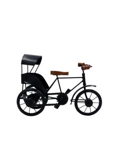 NATRIEL NATRIEL Handicrafts Antique Wood and Wrought Vintage Iron Mini Cycle Rickshaw Toy Black Brown Small showpiecePack of 1 Vintage Cycle Rickshaw 30x12x21 cm  - Image 1