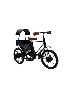 NATRIEL NATRIEL Handicrafts Antique Wood and Wrought Vintage Iron Mini Cycle Rickshaw Toy Black Brown Small showpiecePack of 1 Vintage Cycle Rickshaw 30x12x21 cm  - Image 3