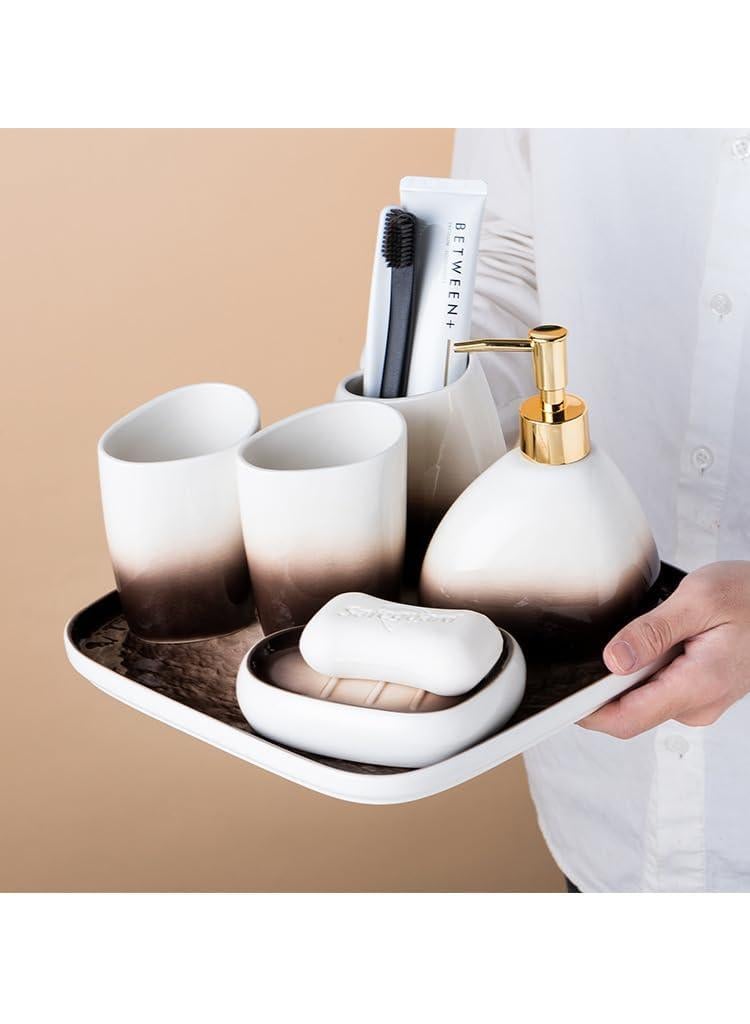 Bathroom Accessories Set,Modern Countertop Bathroom Decor,Luxury 6 Piece Bathroom Accessory Set,Complete with Soap Dispenser,Toothbrush Holder,Tumbler,Tray - Image 5