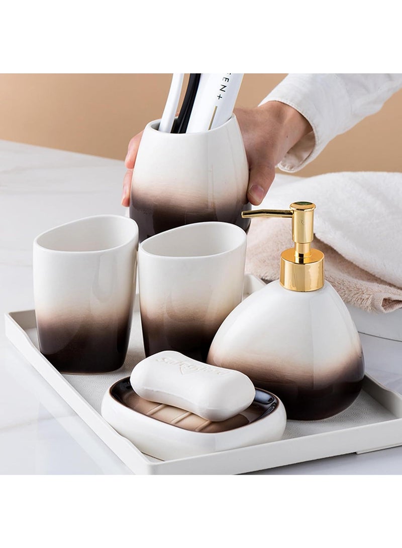 Bathroom Accessories Set,Modern Countertop Bathroom Decor,Luxury 6 Piece Bathroom Accessory Set,Complete with Soap Dispenser,Toothbrush Holder,Tumbler,Tray - Image 2