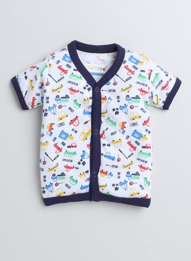 BUMZEE Navy & Multi Boys Half Sleeves Regular Fit Jablas Pack of 3 Age - 0-3 Months (Peb8213B-Nbl.Mlt) - Image 2