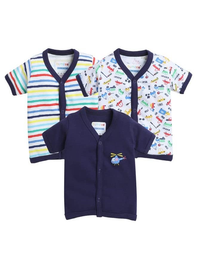 BUMZEE Navy & Multi Boys Half Sleeves Regular Fit Jablas Pack of 3 Age - 0-3 Months (Peb8213B-Nbl.Mlt) - Image 1