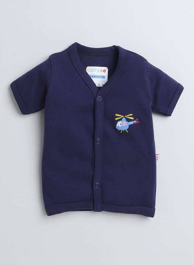 BUMZEE Navy & Multi Boys Half Sleeves Regular Fit Jablas Pack of 3 Age - 0-3 Months (Peb8213B-Nbl.Mlt) - Image 4