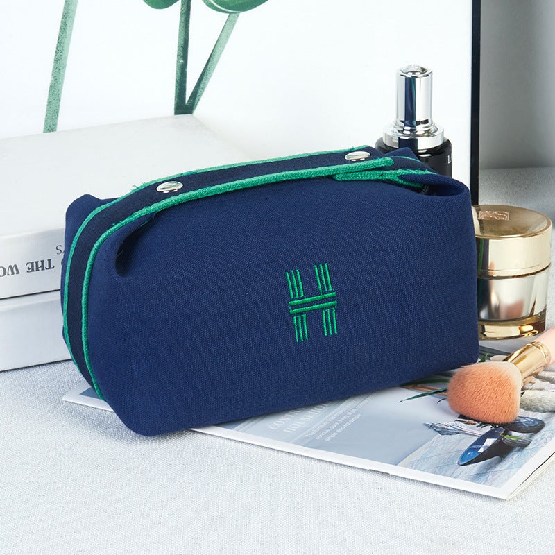 H Home lunch box bag canvas portable cosmetic bag Portable Travel womens cosmetics storage bag wash bag wholesale zero Navy blue