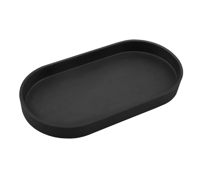 Black Small Tray 10 inch Oval Tray for Kitchen Counter Bathtub Bathroom Vanity Items Countertop Organizer Coffee Accessory Bar Serving Seasoning Salt and Pepper Soap Perfume