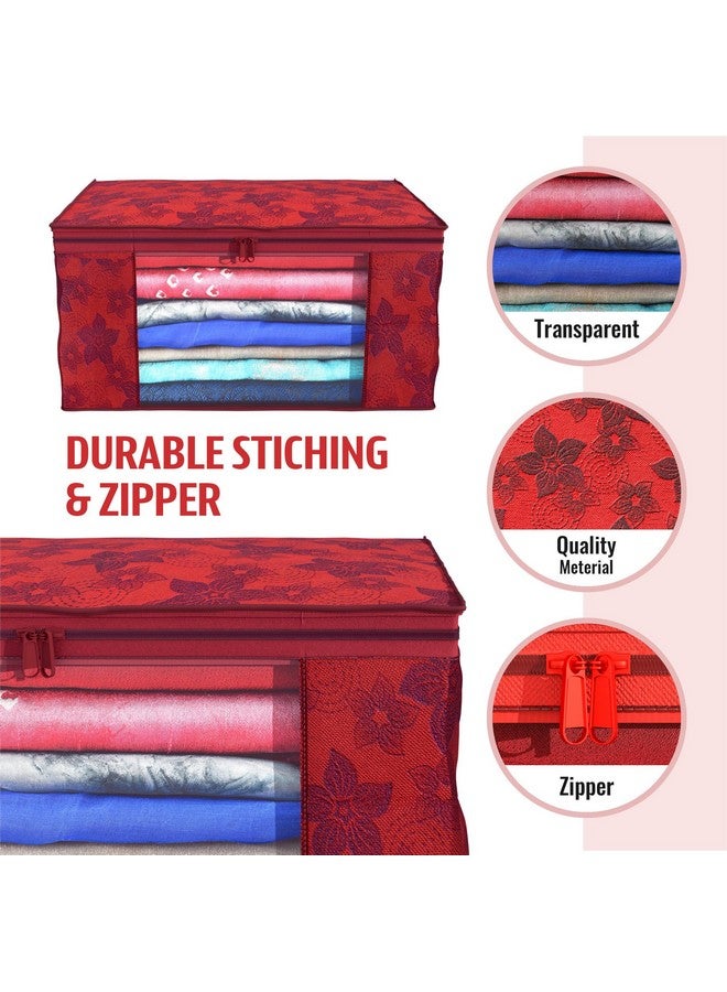 Kuber Industries Kuber Industries Clothes Organizer For Wardrobe (Pack of 3) - Storage Organizer For Saree | Shirts | Lehanga | Clothes - Dress Organizer For Wardrobe - Saree Covers With Zip (Printed) (Red)  - Image 4
