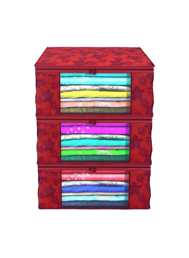Kuber Industries Kuber Industries Clothes Organizer For Wardrobe (Pack of 3) - Storage Organizer For Saree | Shirts | Lehanga | Clothes - Dress Organizer For Wardrobe - Saree Covers With Zip (Printed) (Red)  - Image 1