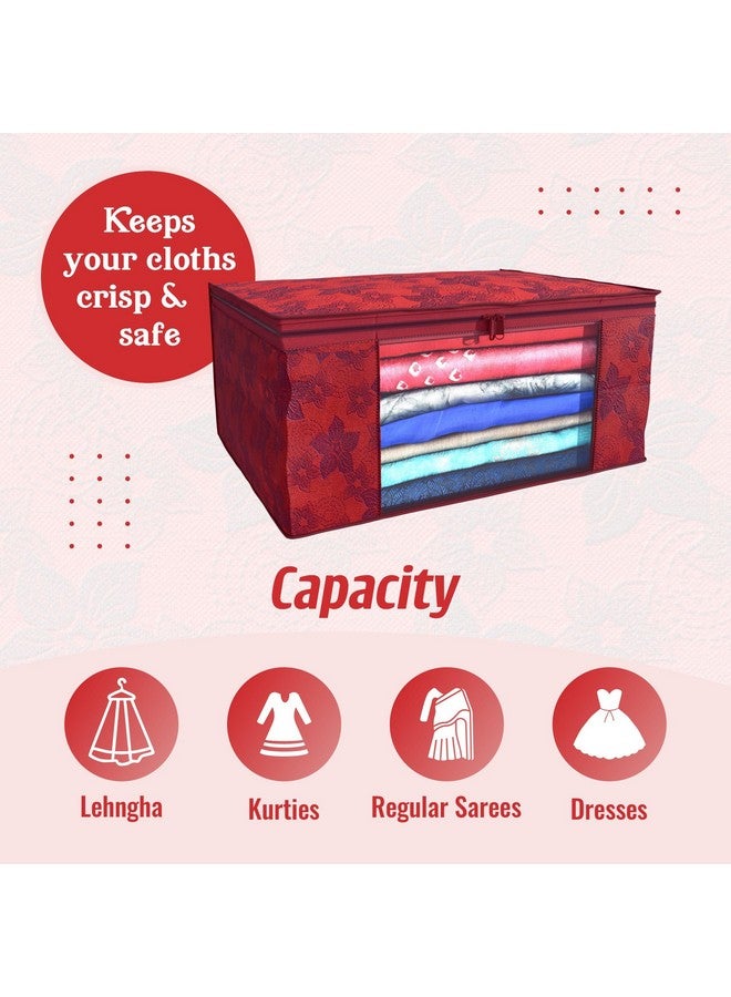 Kuber Industries Kuber Industries Clothes Organizer For Wardrobe (Pack of 3) - Storage Organizer For Saree | Shirts | Lehanga | Clothes - Dress Organizer For Wardrobe - Saree Covers With Zip (Printed) (Red)  - Image 5