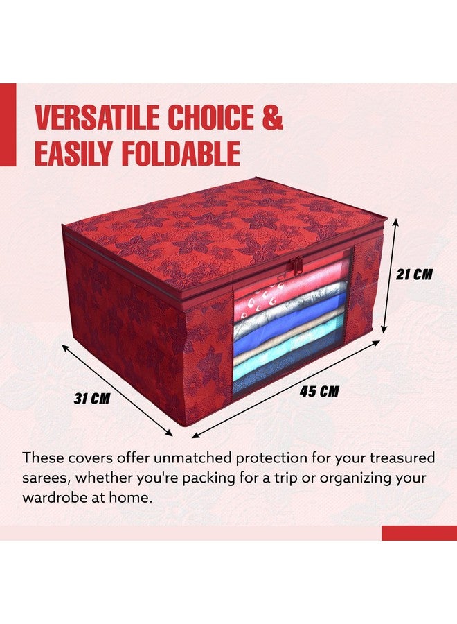 Kuber Industries Kuber Industries Clothes Organizer For Wardrobe (Pack of 3) - Storage Organizer For Saree | Shirts | Lehanga | Clothes - Dress Organizer For Wardrobe - Saree Covers With Zip (Printed) (Red)  - Image 3