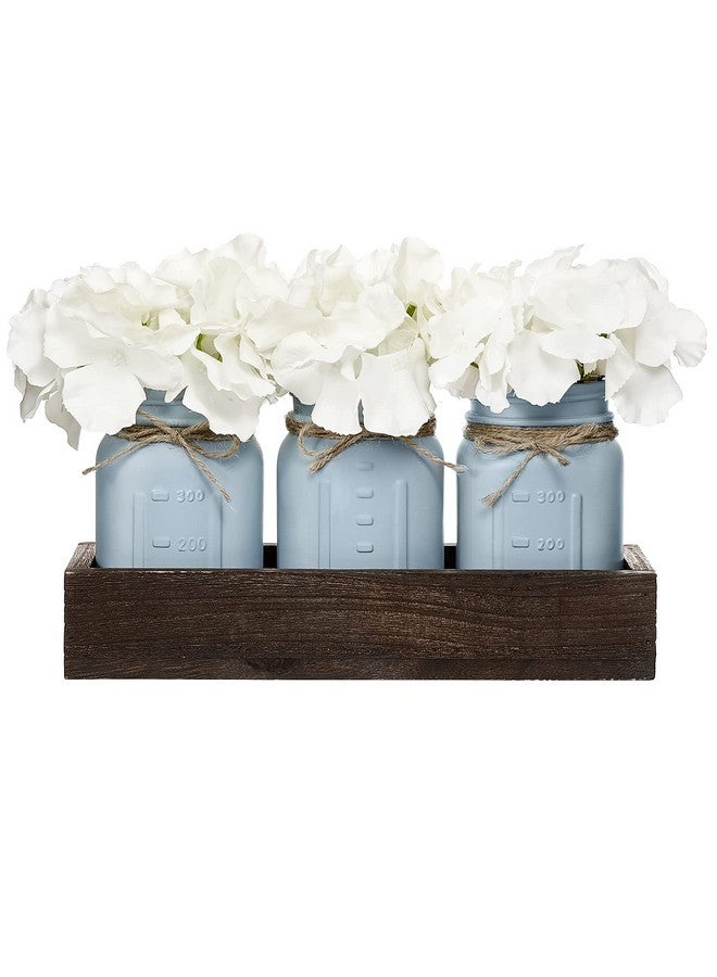 Mkono Mason Jar Centerpiece Decorative Wood Tray with 3 Painted Jars Artificial Flowers Rustic Country Farmhouse Thanksgiving Decoration for Coffee Table Dining Room Living Room Kitchen - Image 1