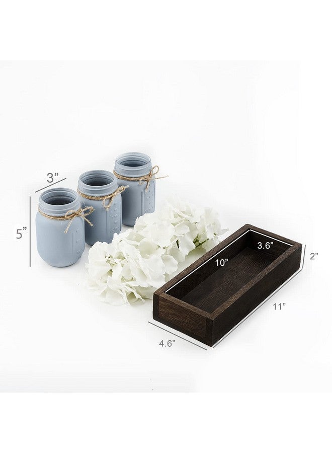 Mkono Mason Jar Centerpiece Decorative Wood Tray with 3 Painted Jars Artificial Flowers Rustic Country Farmhouse Thanksgiving Decoration for Coffee Table Dining Room Living Room Kitchen - Image 4
