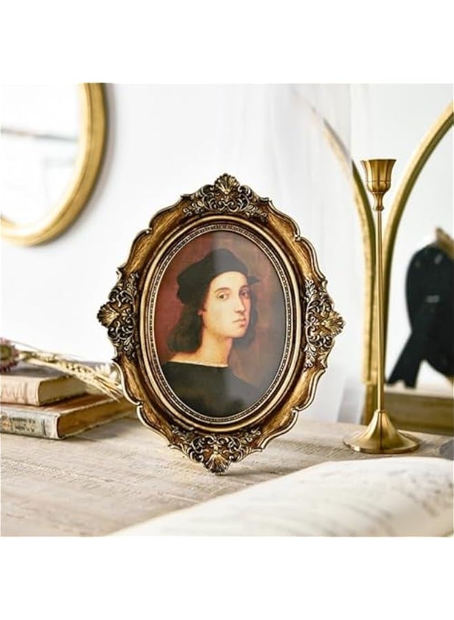 1PCS 5.7x3.9 Inch Vintage Oval Photo Frame Antique Ornate Gold Frame for Tabletop Wall Display Decorative Retro Home Decor Old Fashioned Photo Gallery Art - Image 2