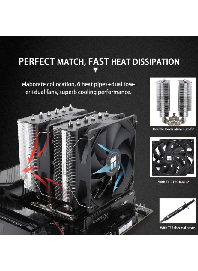 ثيرمالرايت مبرد المعالج Thermalright Peerless Assassin 120 SE، مزود بستة أنابيب حرارية بتقنية AGHP، ومروحتين PWM مقاس 120 مم، وسرعة 1550 دورة في الدقيقة، متوافق مع معالجات AMD: AM4 AM5/Intel LGA 1700/1150/1151/1200/1851، مبرد كمبيوتر - Image 5