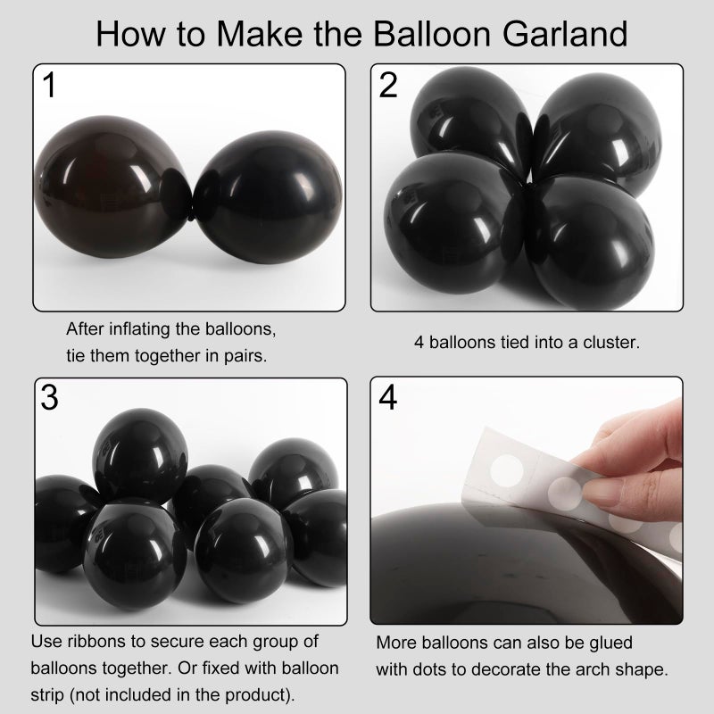 RUBFAC Black Balloons for Balloon Arch 129pcs Different Sizes Pack of 18 12 10 5 Inch Garland Kit, Latex Halloween Balloons for Party Decorations Birthday Wedding Decor - Image 4