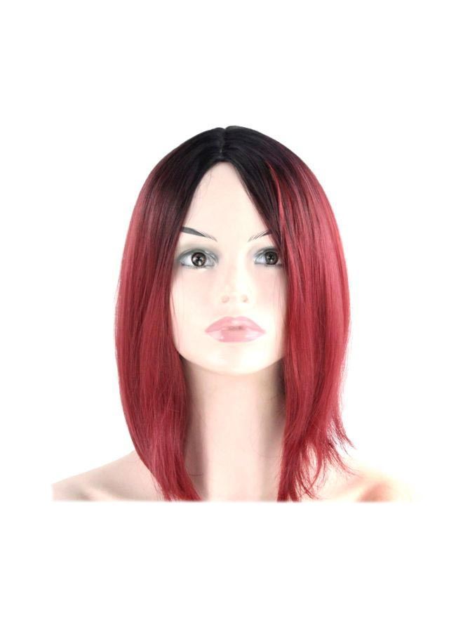 NIBEMINENT Short Straight Gradient Hair Wig Red/Black