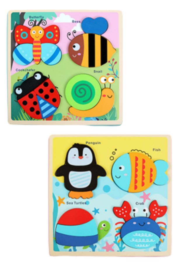 2 Pcs Big size Wooden Puzzles for Toddlers Baby Wood Animal Toys for Kids Jigsaw Puzzle Learning Educational Toys for Toddlers, Animals - Image 1