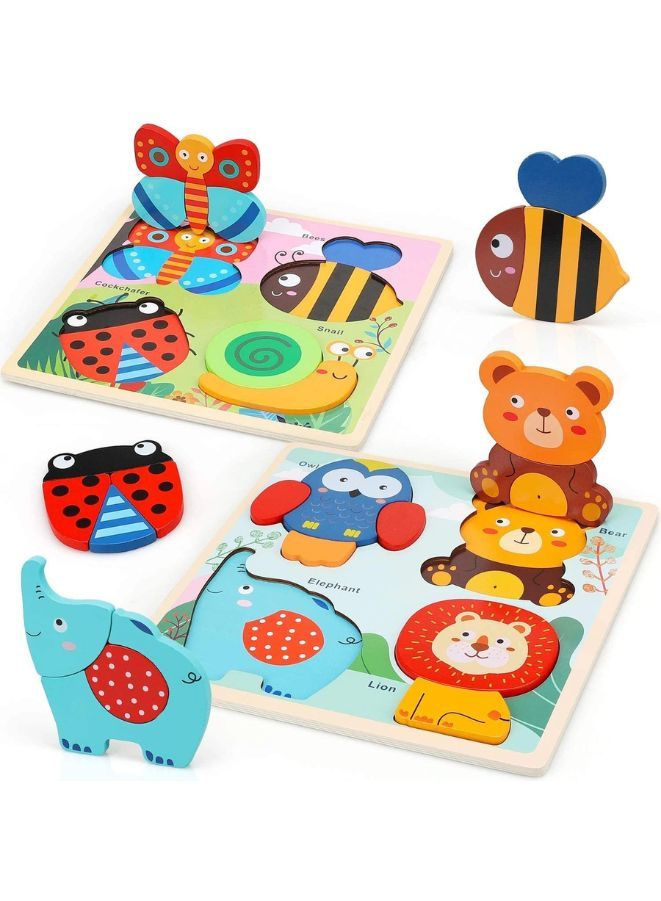 2 Pcs Big size Wooden Puzzles for Toddlers Baby Wood Animal Toys for Kids Jigsaw Puzzle Learning Educational Toys for Toddlers, Animals - Image 3