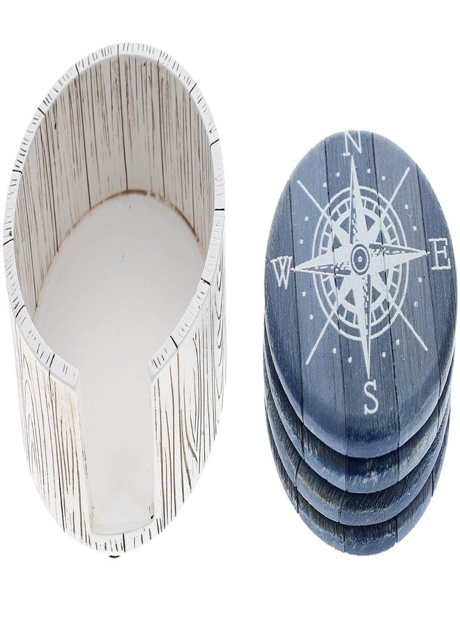Top Brass Compass Rose Coaster Set - Nautical Ocean Beach Boat Coastal Decor - Rustic Weathered Blue/White Finish - Image 2