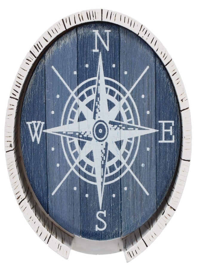 Top Brass Compass Rose Coaster Set - Nautical Ocean Beach Boat Coastal Decor - Rustic Weathered Blue/White Finish - Image 3