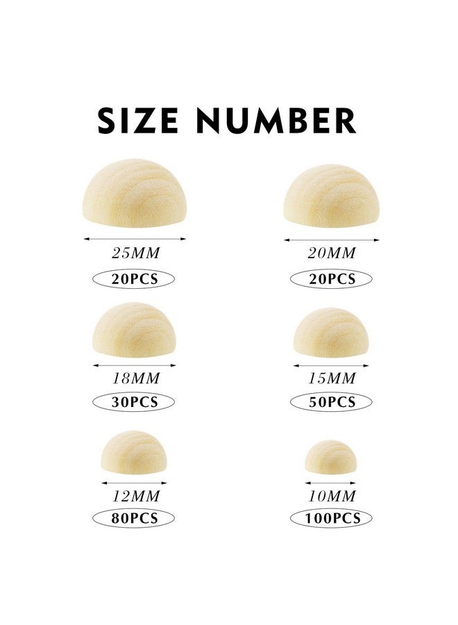 Jetec 300Pcs Half Wooden Beads 6 Sizes Natural Half Wooden Balls Unfinished Round Split Wood Balls Half Craft Beads Wood Mini Hemisphere For Diy Projects Kids Artsgnome Noses(10/12/15/18/20/25Mm) - Image 2