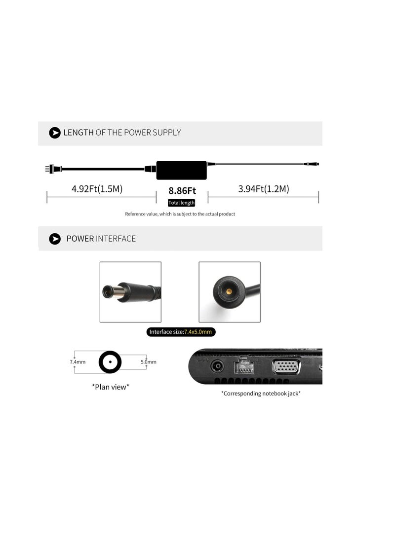 Terabyte شاحن بديل لجهاز ديل كروم بوك 11 3180 3120 ولابتوب ديل لاتيتيود 3380 3190 7490 5400 5480 5490 7390 5590 7280 7290 e7470 e5440 e6430 e6440 سلك طاقة 7.4 مم دائري 90 واط 19.5 فولت 4.62 أمبير محول تيار متردد - Image 2