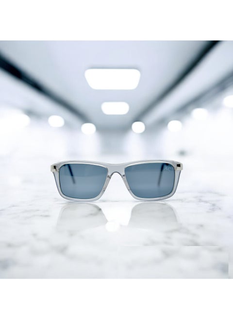 Authentic Armando Cavelli sunglasses, crafted from carefully selected premium acetate for a luxurious look and longevity with extensive use. This model combines modernity and classic style, with a raw transparent light grey acetate front and silver -plated metal temples to complete your luxury look. Comes with premium polymer lenses offer UV400 protection in a grey.