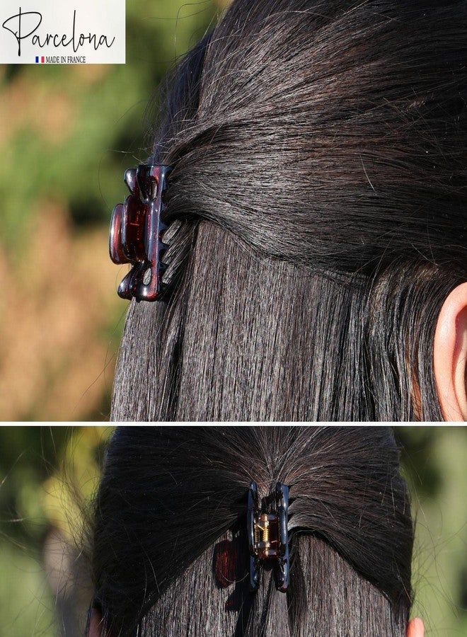 Parcelona مشابك شعر فرنسية كلاسيكية صغيرة جداً 1 1/2" مع زنبرك محكم مجموعة من 3 مشابك شعر للفتيات متينة لتصفيف الشعر، مصنوعة في فرنسا (بني صدفي)  - Image 2