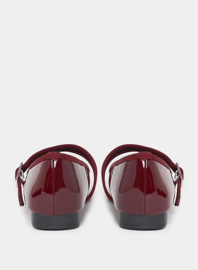 Styli Patent Ballerina Shoes with Buckle Strap