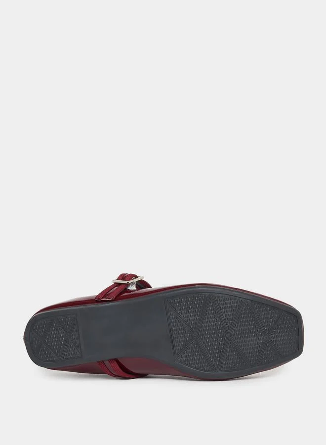 Styli Patent Ballerina Shoes with Buckle Strap