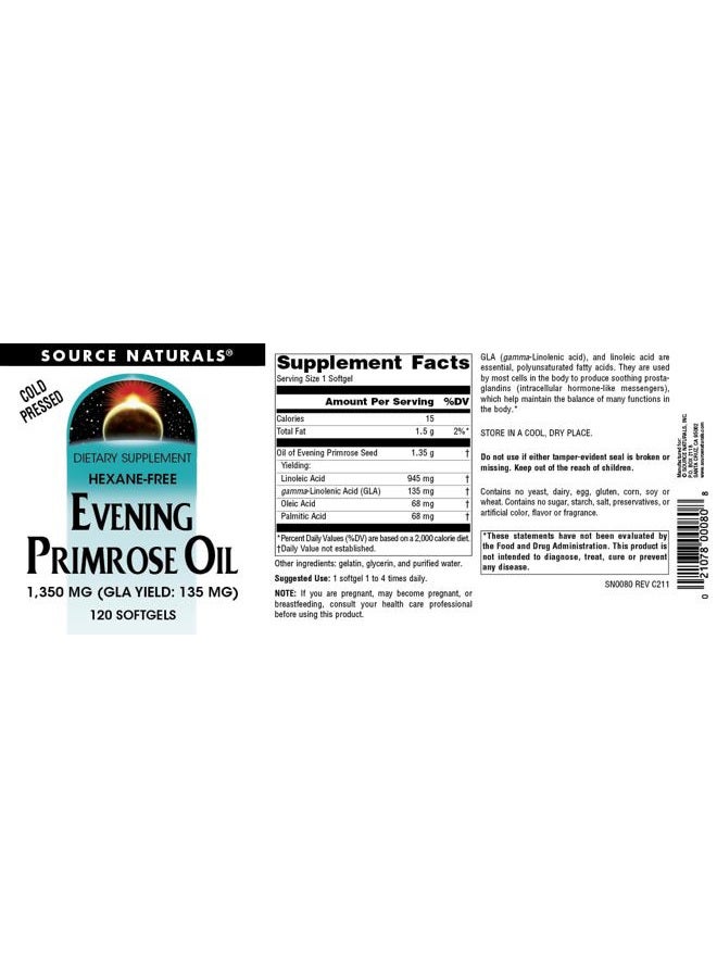 Source Naturals Evening Primrose Oil, Hexane Free, Cold-Pressed* - 1350mg, 120 Softgels - Image 4