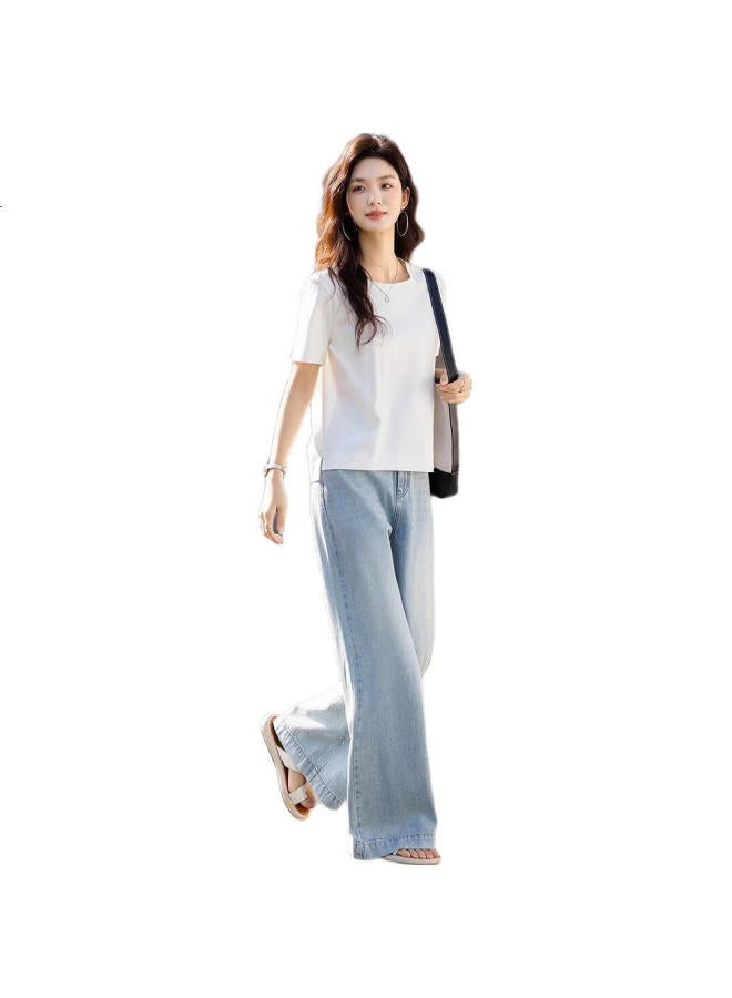 dme Summer Design Wide Hem Split Bottoming Shirt Short Sleeve Loose Women'S T-Shirt With Breathable Mulberry Silk - Image 2