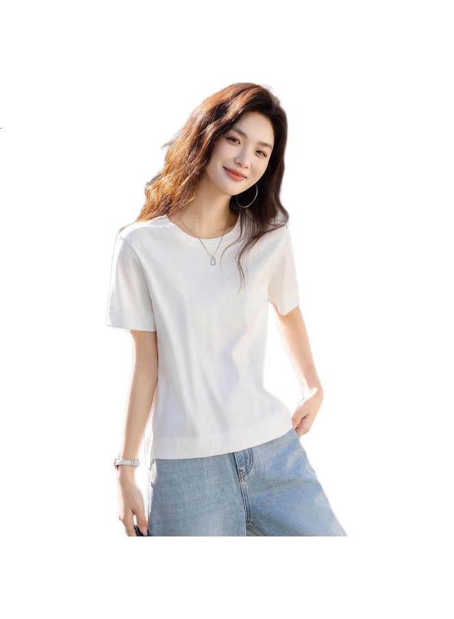 dme Summer Design Wide Hem Split Bottoming Shirt Short Sleeve Loose Women'S T-Shirt With Breathable Mulberry Silk - Image 3