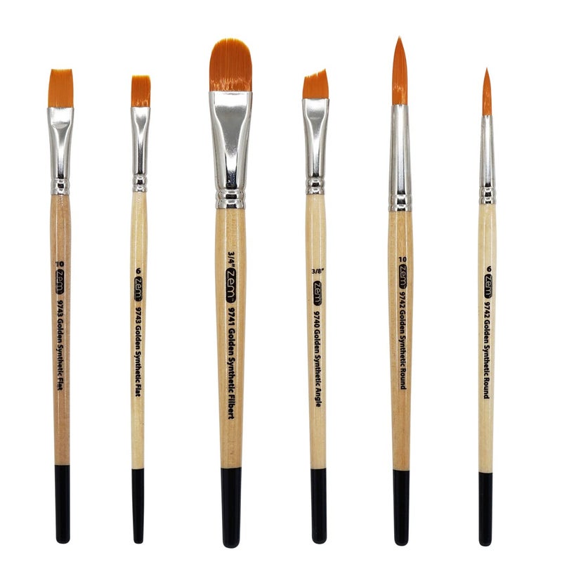 ZEM BRUSH Golden Synthetic Combo Set 6 Pcs Brushes Oval 34 Shaders 6 10 Rounds 6 10 Angle 38