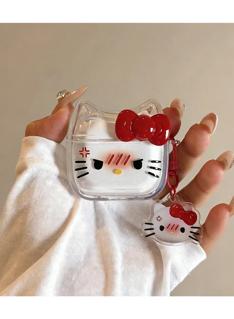 PULUZ Transparent Clear Earphone Case for AirPods 4, Cute Lovely Cat Face Soft TPU Silicone Case, Kitty Ear AirPods 4 Cover Protective Skin Shockproof Protector for iPod Earbud - Image 1