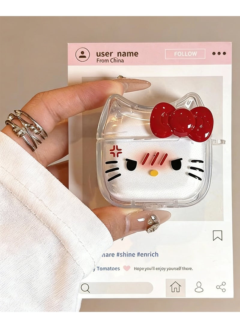 PULUZ Transparent Clear Earphone Case for AirPods 4, Cute Lovely Cat Face Soft TPU Silicone Case, Kitty Ear AirPods 4 Cover Protective Skin Shockproof Protector for iPod Earbud - Image 2