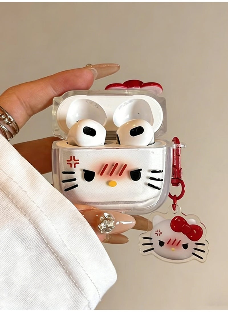 PULUZ Transparent Clear Earphone Case for AirPods 4, Cute Lovely Cat Face Soft TPU Silicone Case, Kitty Ear AirPods 4 Cover Protective Skin Shockproof Protector for iPod Earbud - Image 3