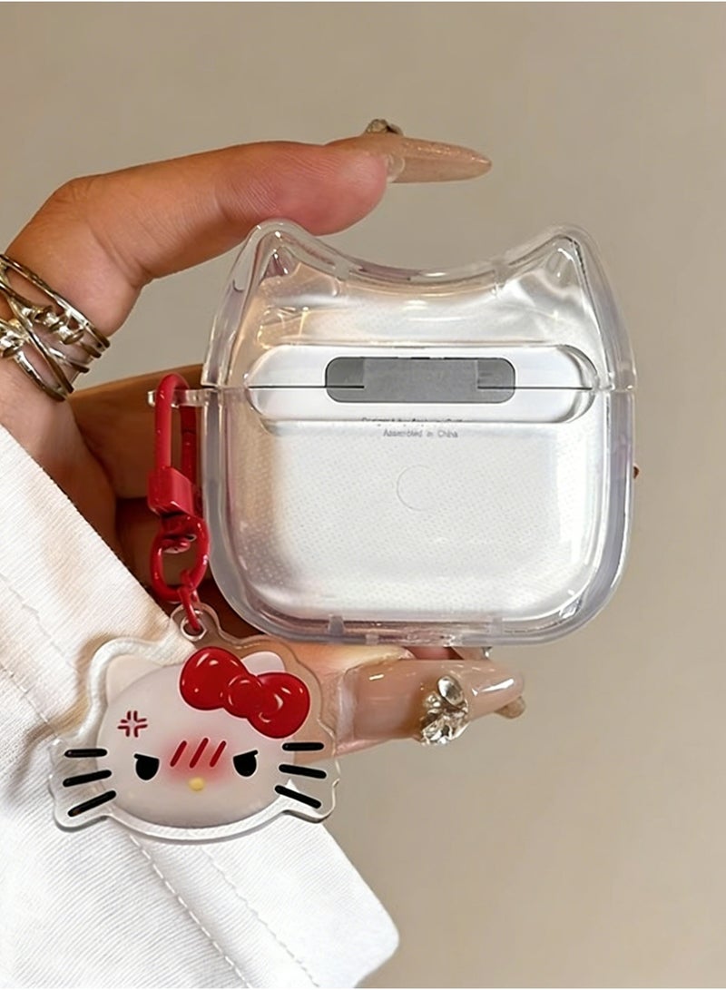 PULUZ Transparent Clear Earphone Case for AirPods 4, Cute Lovely Cat Face Soft TPU Silicone Case, Kitty Ear AirPods 4 Cover Protective Skin Shockproof Protector for iPod Earbud - Image 4
